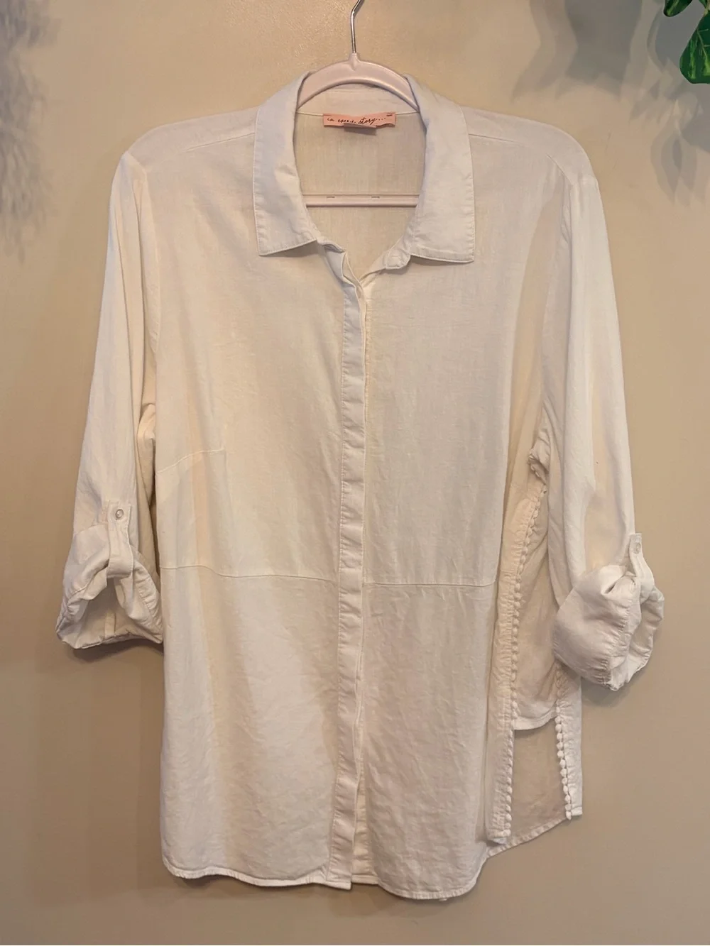 Penningtons Linen Blend Button-Up Blouse | Coastal Quiet Luxury XL - Picture 2 of 7